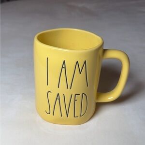 RAE DUNN ARTISAN COLLECTION BY MEGENTA YELLOW COFFEE MUG I AM SAVED